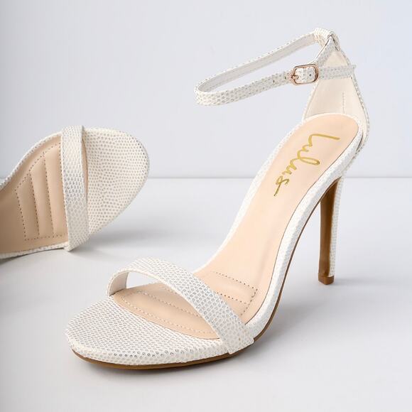 Lulu's | Loveliness White Lizard Strap Heels - Picture 1 of 8